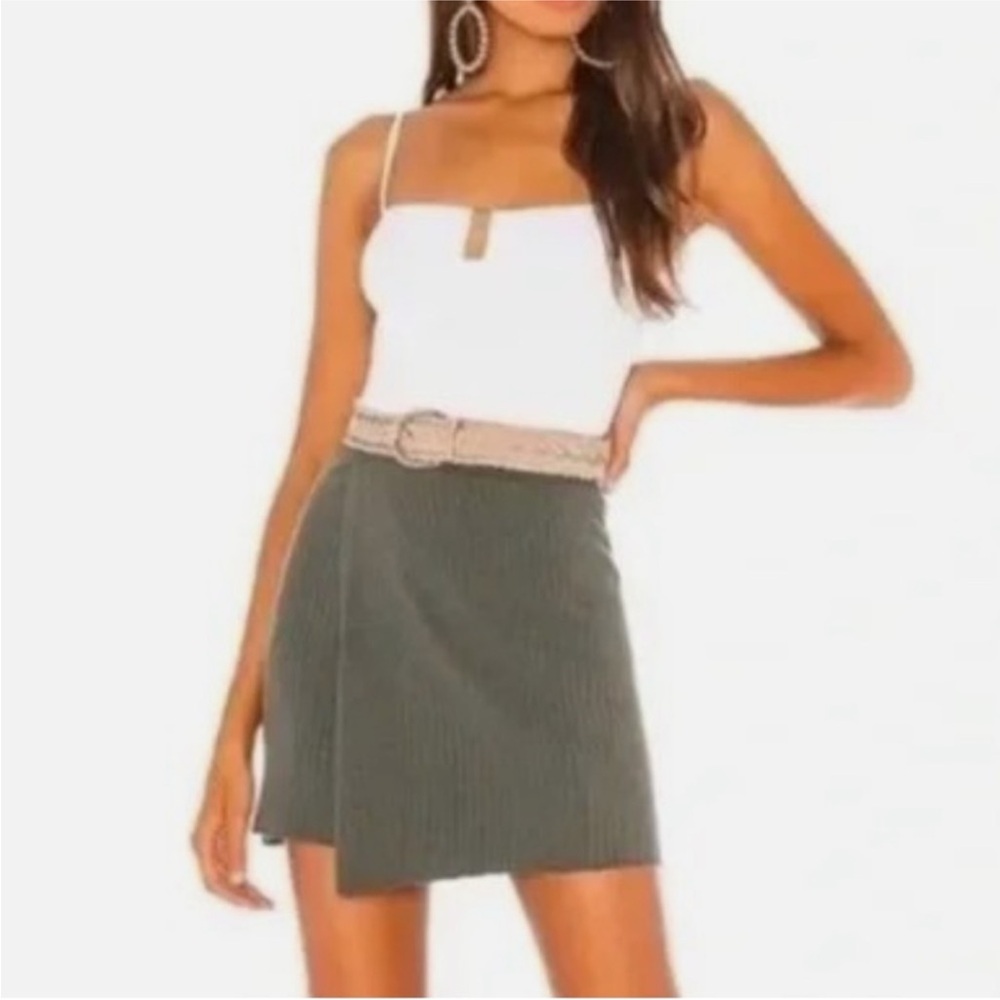 Free People Dark Green Ribbed Mod wrapped Cotton Mini Skirt